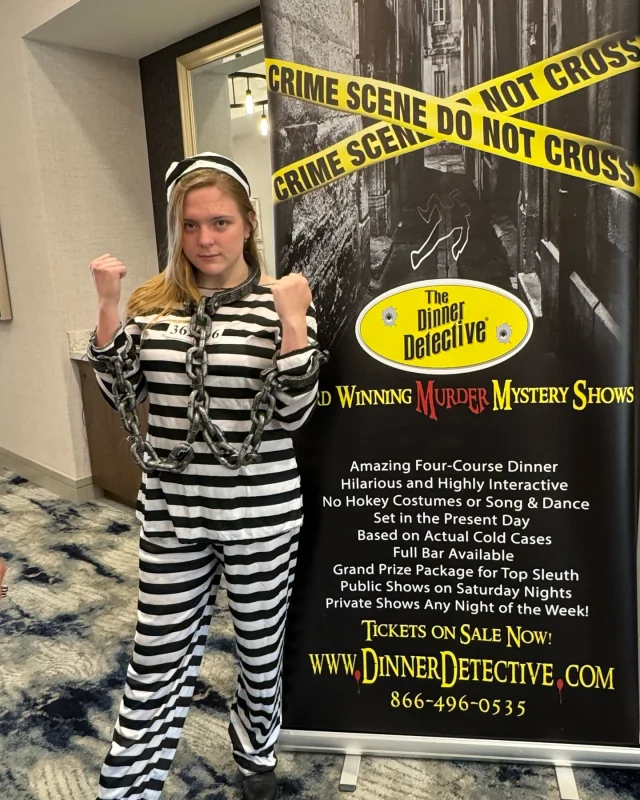 Ready to have a KILLER night 🙂 dinnerdetective 
-
-
-
-
#dinnerdetective #prisoner #actress #actorlife #onset #theater #theaterlife #theatergeek